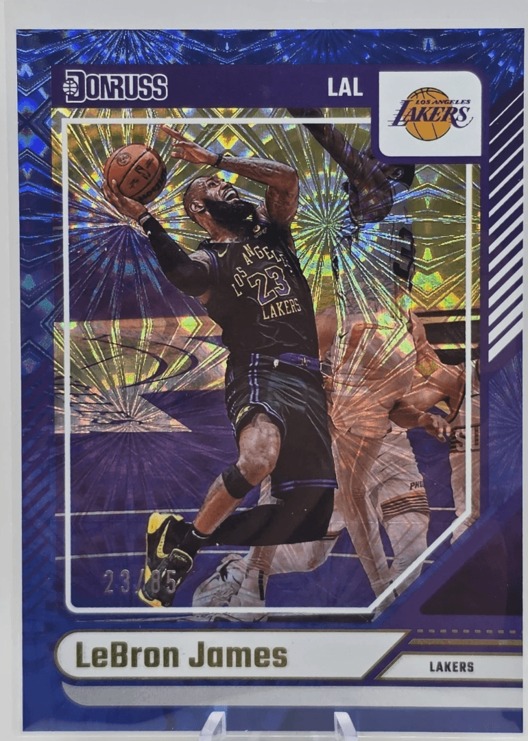 A LeBron James card numbered 23 out of 85, an example of a jersey-matched gift card
